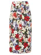 Matchesfashion.com Erdem - Gainor Floral-print Button-down Cotton-blend Skirt - Womens - Black Multi