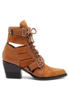 Matchesfashion.com Chlo - Rylee Cut Out Suede Ankle Boots - Womens - Tan
