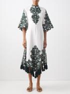 Zimmermann - Anneke Tassel-trimmed Embroidered Linen Dress - Womens - Ivory Green