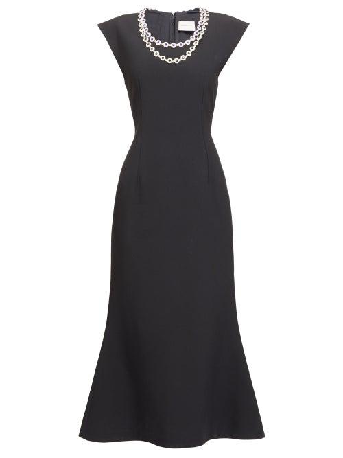 Matchesfashion.com Christopher Kane - Embellished-neck Flared Dress - Womens - Black