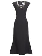 Matchesfashion.com Christopher Kane - Embellished-neck Flared Dress - Womens - Black