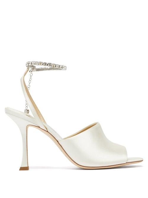 Matchesfashion.com Jimmy Choo - Sae Crystal-embellished Satin Sandals - Womens - Ivory