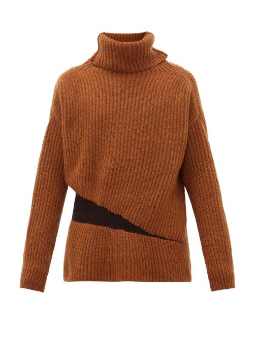 Matchesfashion.com Ann Demeulemeester - Elasticated Roll Neck Alpaca Wool Blend Sweater - Mens - Brown