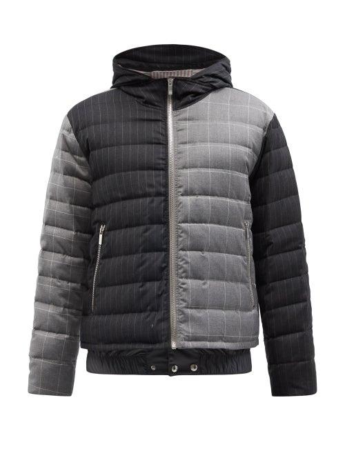 Mens Rtw Thom Browne - Two-tone Striped Down-filled Wool Jacket - Mens - Grey