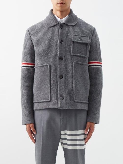 Thom Browne - Tricolour-stripe Ribbed-wool Jacket - Mens - Mid Grey