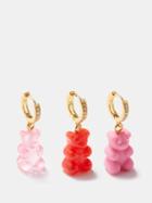 Crystal Haze - Nostalgia Bear 18kt Gold-plated Earring Set - Womens - Pink Multi