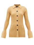 Matchesfashion.com Proenza Schouler - Fluted-cuff Ribbed Cardigan - Womens - Dark Beige