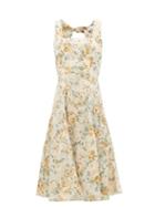 Matchesfashion.com Ephemera - Troika Cutout-back Floral-print Linen Dress - Womens - Yellow Multi