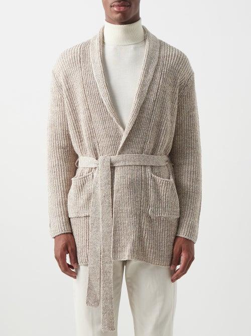 Thom Sweeney - Shawl-collar Belted Linen-knit Cardigan - Mens - Beige
