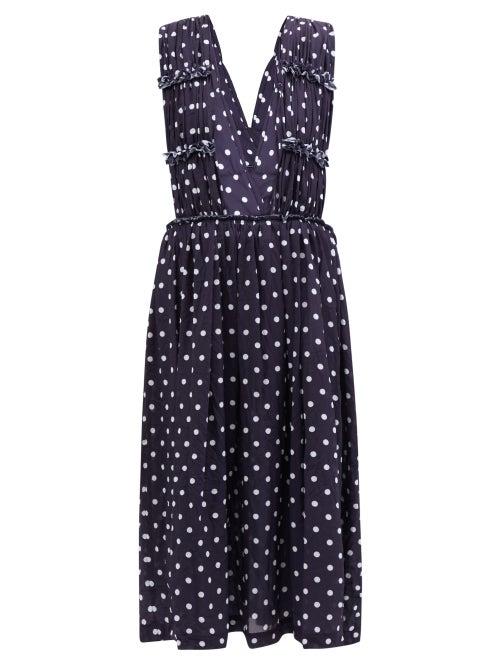 Comme Des Garons Comme Des Garons - Polka-dot Georgette Pinafore Dress - Womens - Navy