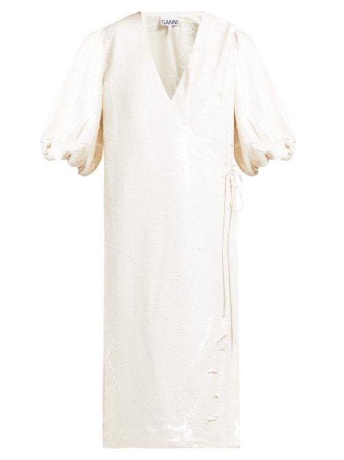 Matchesfashion.com Ganni - Sonora Sequinned Wrap Dress - Womens - White