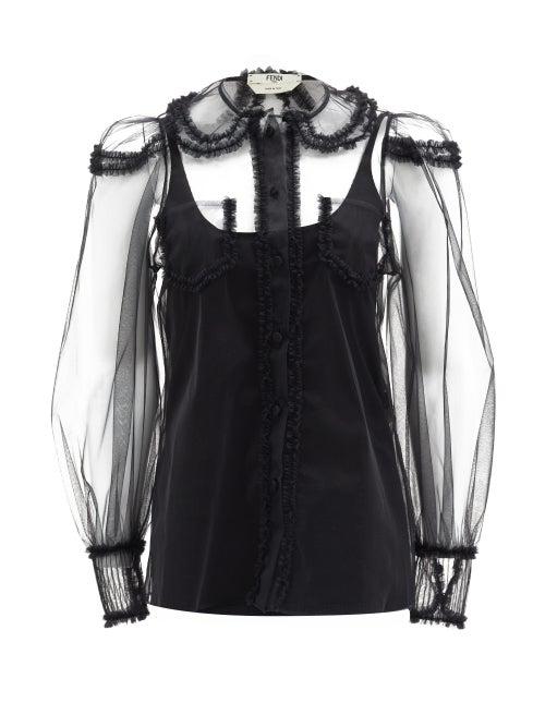 Matchesfashion.com Fendi - Ruffled Tulle Blouse - Womens - Black
