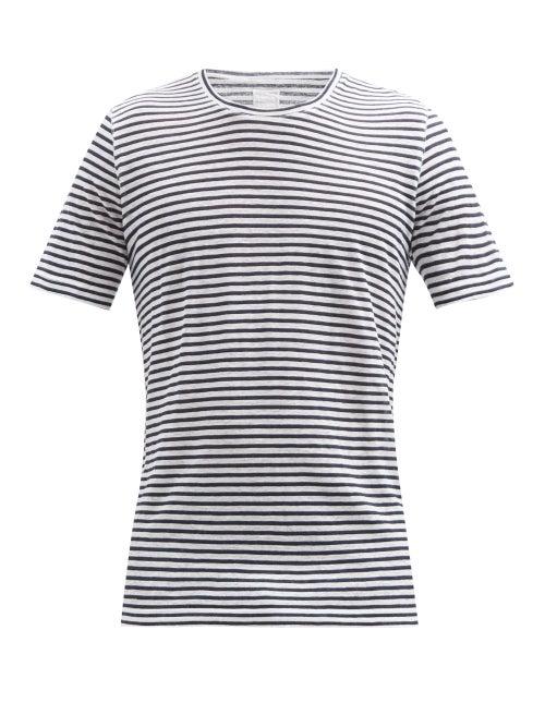 Matchesfashion.com 120% Lino - Striped Linen-jersey T-shirt - Mens - White Navy