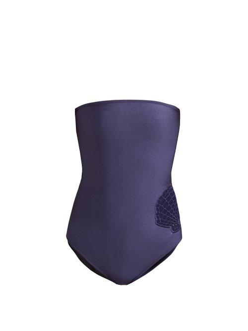 Matchesfashion.com Adriana Degreas - Marine Seashell Detail Bandeau Swimsuit - Womens - Navy