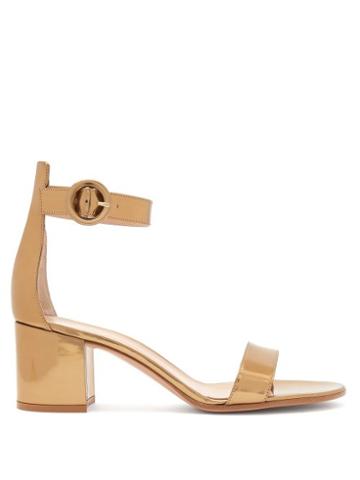 Matchesfashion.com Gianvito Rossi - Portofino 60 Metallic Leather Block Heels - Womens - Gold
