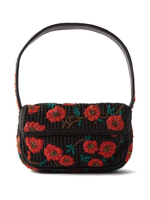 Staud - Tommy Beaded Raffia Shoulder Bag - Womens - Black Orange