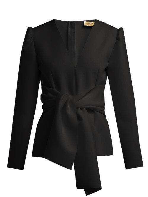 Matchesfashion.com Msgm - Tie Front Crepe Top - Womens - Black