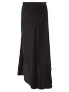 Matchesfashion.com Raey - Dip Hem Silk Satin Midi Slip Skirt - Womens - Black
