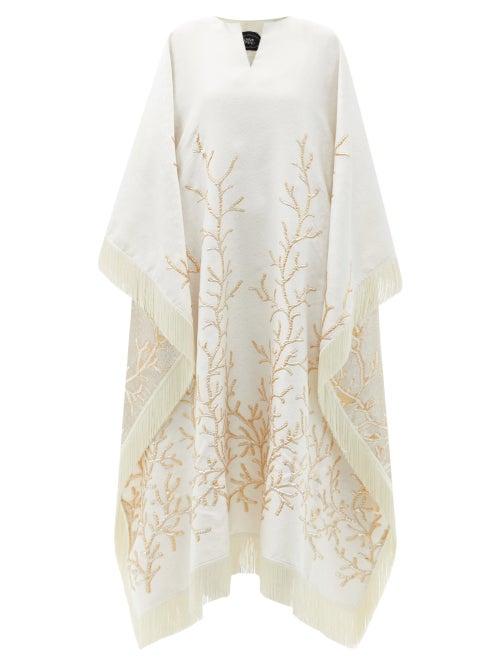 Ladies Rtw Taller Marmo - Los Corales Fringed Jacquard Kaftan Dress - Womens - Ivory