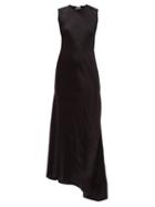 Matchesfashion.com Ann Demeulemeester - Magya Asymmetric Crinkled Charmeuse Midi Dress - Womens - Black