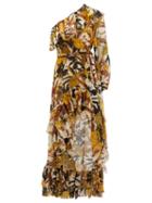 Matchesfashion.com Dundas - One-shoulder Floral-print Silk Dress - Womens - Yellow Print