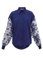 Matchesfashion.com Givenchy - Floral Lace Silk Crepe Blouse - Womens - Blue