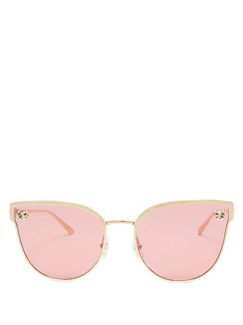 Matchesfashion.com Cartier Eyewear - Panthere Cat Eye Metal Sunglasses - Womens - Pink Gold