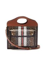 Matchesfashion.com Burberry - Pocket Mini Tb-print Coated-canvas Handbag - Womens - Brown Multi