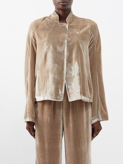 Le Kasha - Whistle Stand-collar Velvet Jacket - Womens - Beige