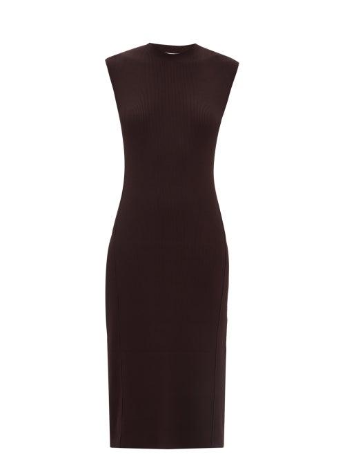 Frame - Cap-sleeve Ribbed Knit Midi Tank Dress - Womens - Brown