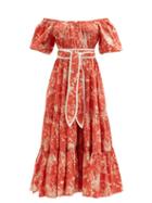 Hester Bly - Noor Ema Tropical-print Cotton-poplin Dress - Womens - Red Print