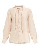 Matchesfashion.com Chlo - Neck Cord Silk Blouse - Womens - Light Pink