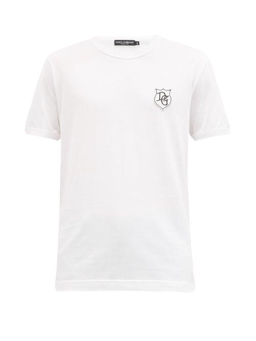 Matchesfashion.com Dolce & Gabbana - Logo-appliqu Crest Cotton-jersey T-shirt - Mens - White