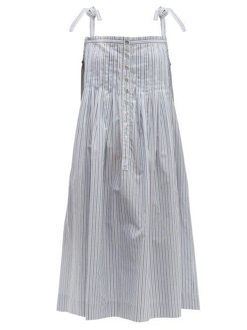 Matchesfashion.com Loup Charmant - Kapari Striped Cotton Poplin Dress - Womens - Blue White