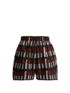 Matchesfashion.com Prada - Lipstick Print Nylon Gabardine Shorts - Womens - Black Print
