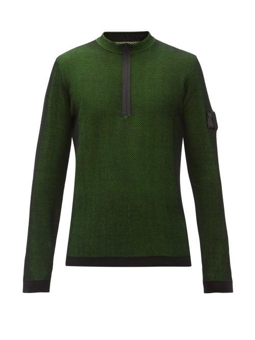 Matchesfashion.com Stone Island - Logo-patch Half-zip Cotton Sweater - Mens - Black
