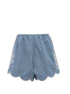 Matchesfashion.com Innika Choo - Cleo Scalloped-hem Striped Cotton Shorts - Womens - Blue Stripe