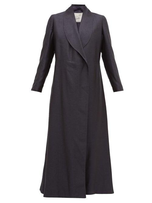 Matchesfashion.com Giuliva Heritage Collection - The Angelica Herringbone Silk Blend Coat - Womens - Navy