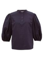 Matchesfashion.com See By Chlo - Puff-sleeved Cotton Blouse - Womens - Dark Navy