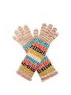 Matchesfashion.com Missoni - Logo And Stripe Wool Gloves - Womens - Brown