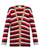 Matchesfashion.com Gucci - Striped V Neck Wool And Cashmere Blend Cardigan - Womens - Blue Multi