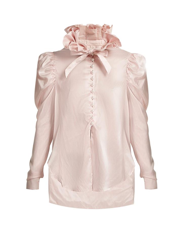 Hillier Bartley Pinstripe Exaggerated Ruffle-collar Silk Shirt