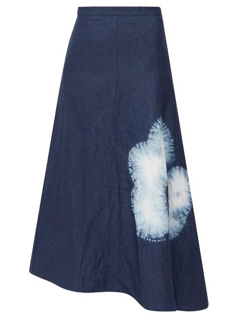 Matchesfashion.com Jil Sander - Asymmetric Shibori-dyed Canvas Midi Skirt - Womens - Navy
