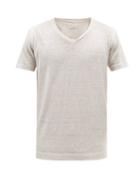 120 Lino 120% Lino - V-neck Linen-jersey T-shirt - Mens - Cream