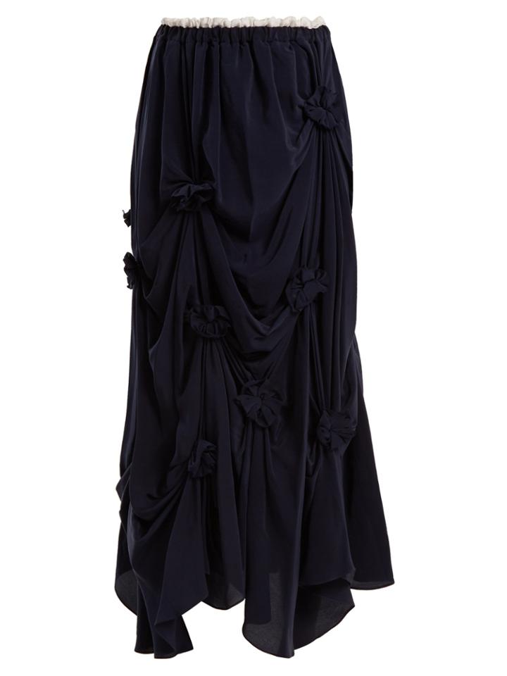 Jw Anderson Florette-embellished Ruched Silk-crepe Skirt