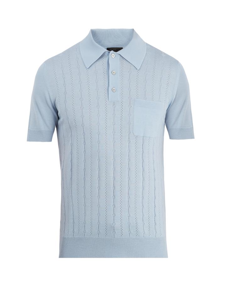 Prada Perforated-knit Polo Shirt