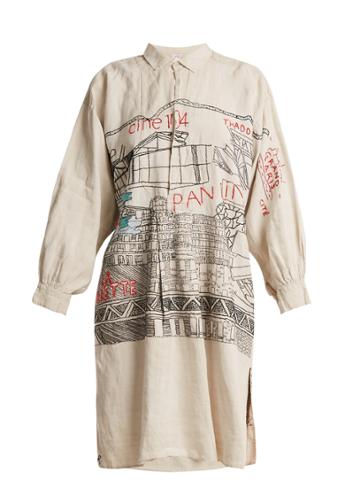 Kilometre Paris Pantin Embroidered Vintage Linen Shirtdress