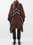 Burberry - Leather-trimmed Chevron-check Cashmere Poncho - Womens - Dark Brown