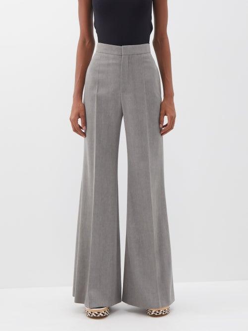 Chlo - High-rise Wool Flared Tailored Trousers - Womens - Grey