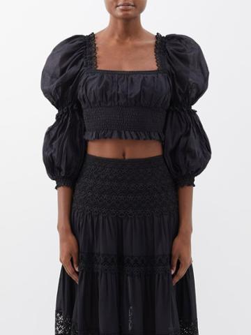 Charo Ruiz - Daphne Square-neck Crochet Cotton-blend Crop Top - Womens - Black